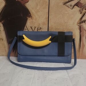 Blue and Black Women's Bag with Yellow Accent